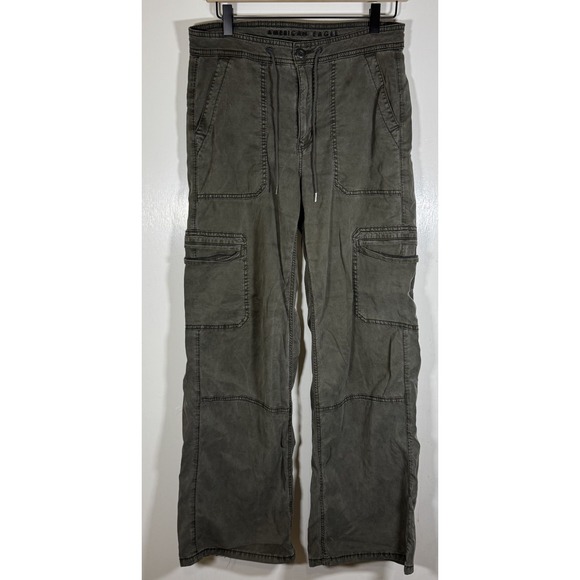 American Eagle Cargo Pants Women's Size 4 Green Stretch Utility Pockets - Picture 1 of 13